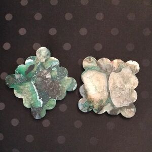 Anthropologie Green and Cream Decorative Stone (Marble Geode Look) Coasters